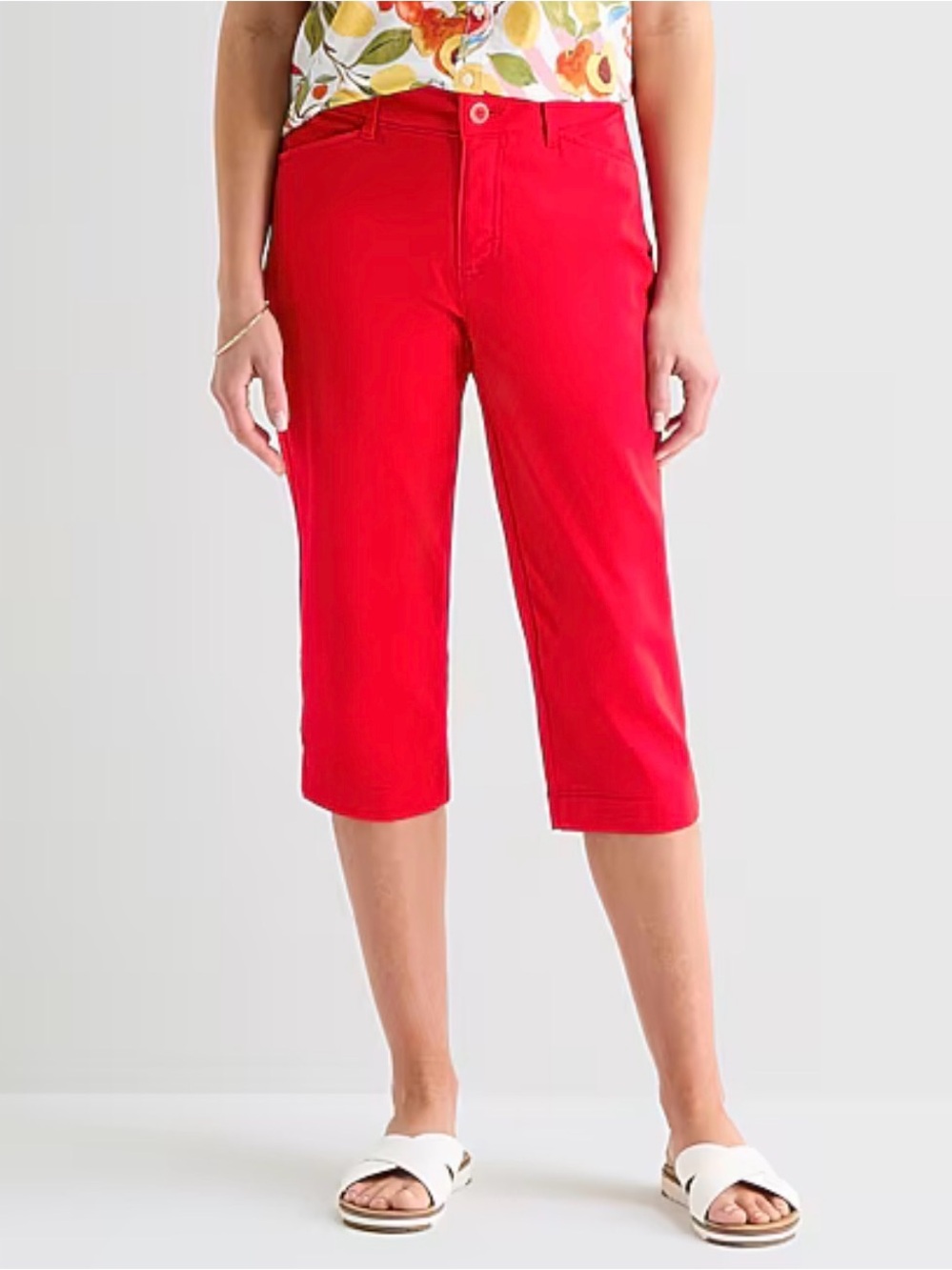 St. John's Bay Women’s Red Secretly Slender Mid Rise Capri Pant